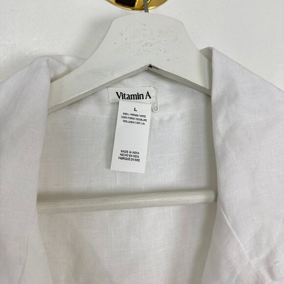 VITAMIN A Getaway Long Sleeve Linen Cover-Up Romper in White Eco Linen Large - Picture 7 of 14